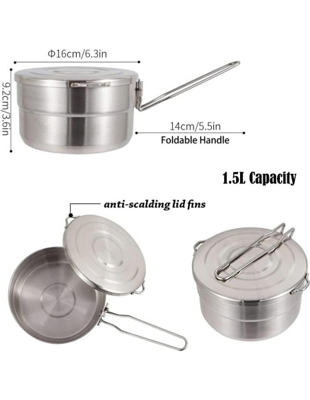 Olla de Cocina al Aire Libre PWPAM 1.5L Acero Inoxidable Olla de Cocina al Aire Libre PWPAM 1.5L Acero Inoxidable