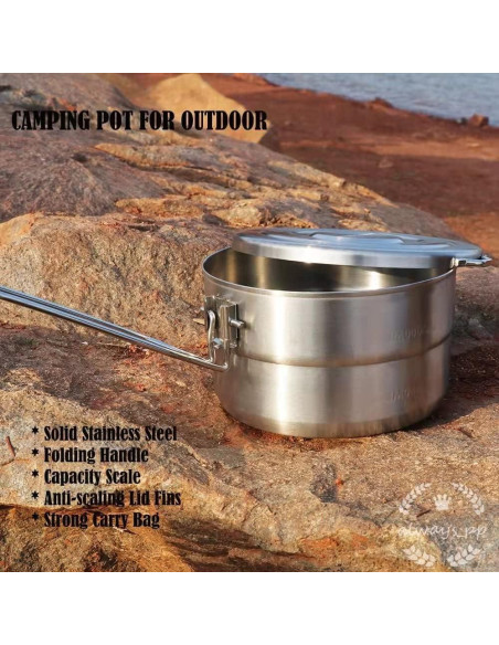 Olla de Cocina al Aire Libre PWPAM 1.5L Acero Inoxidable Olla de Cocina al Aire Libre PWPAM 1.5L Acero Inoxidable
