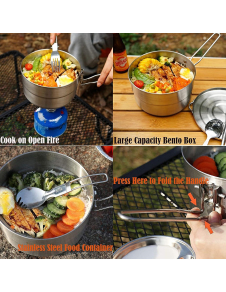 Olla de Cocina al Aire Libre PWPAM 1.5L Acero Inoxidable Olla de Cocina al Aire Libre PWPAM 1.5L Acero Inoxidable
