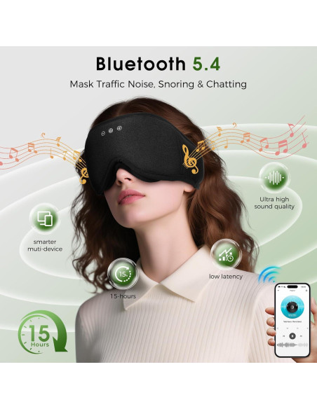 Máscara de Ojos Bluetooth ZHENYEMEI 3D Algodón Bambú Negro Máscara de Ojos Bluetooth ZHENYEMEI 3D Algodón Bambú Negro