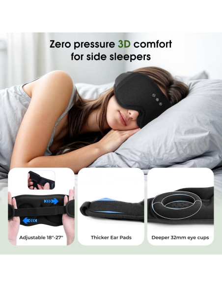 Máscara de Ojos Bluetooth ZHENYEMEI 3D Algodón Bambú Negro Máscara de Ojos Bluetooth ZHENYEMEI 3D Algodón Bambú Negro