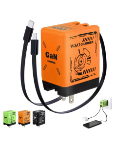 Cargador Rápido GaN W&O 2-en-1 con Cables Tipo-C y Lightning