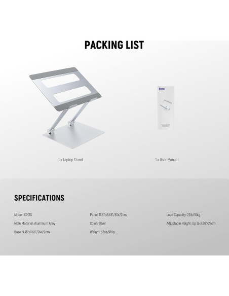Soporte Ajustable para Laptop OTREST CP01S - Aluminio Ergonómico 10kg Soporte Ajustable para Laptop OTREST CP01S - Aluminio Ergonómico 10kg