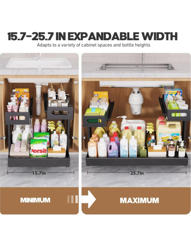 Organizador Bajo Fregadero Ajustable Biboraya 2 Niveles 32.77x65.18cm