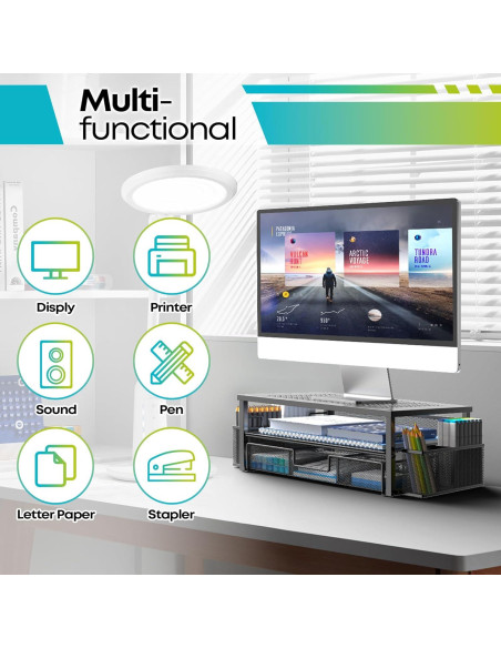 Soporte de Monitor Ergonomico MINDEPOT con Cajón y Sujetapapeles Soporte de Monitor Ergonomico MINDEPOT con Cajón y Sujetapapeles