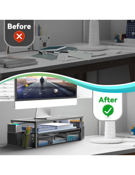 Soporte de Monitor Ergonomico MINDEPOT con Cajón y Sujetapapeles Soporte de Monitor Ergonomico MINDEPOT con Cajón y Sujetapapeles