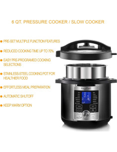 Olla de Presión Eléctrica Megachef 6L Acero Inoxidable Digital 2