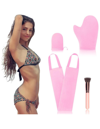 Kit de Aplicador de Autobronceador FIRSTPELLA 4 Piezas Rosa