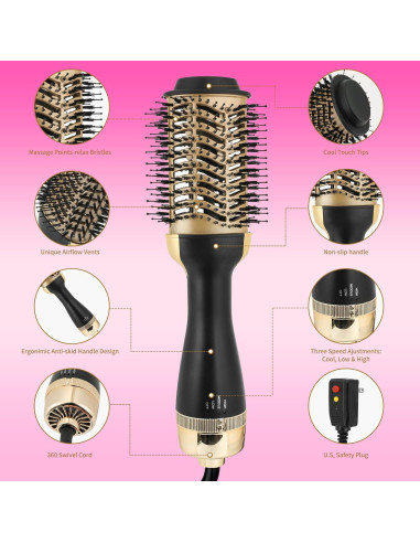 Secador de Cepillo de Aire Caliente TOPUPHOE 1000W Cerámico