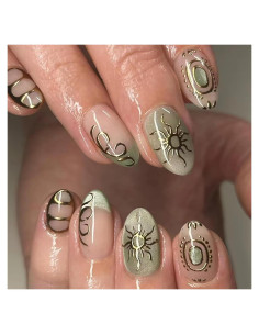 Uñas Postizas Cortas Almendras UEYRSEDB con Glitter Verde 24 Pcs