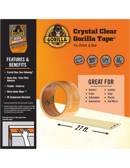 Cinta de Ducto Transparente Gorilla 4.8 cm x 8.2 m - Paquete de 4 Cinta de Ducto Transparente Gorilla 4.8 cm x 8.2 m - Paquete de 4