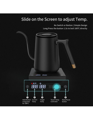 Hervidor Eléctrico TIMEMORE 600ML Acero Inoxidable Control Temperatura