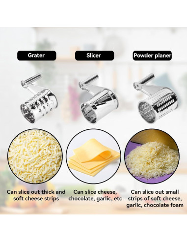 Rallador de Queso Rotatorio Cyrank Acero Inoxidable 3 Cuchillas