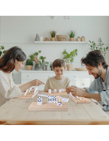 Juego de Dominó Doble 6 GOTHINK con 4 Bandejas de Madera