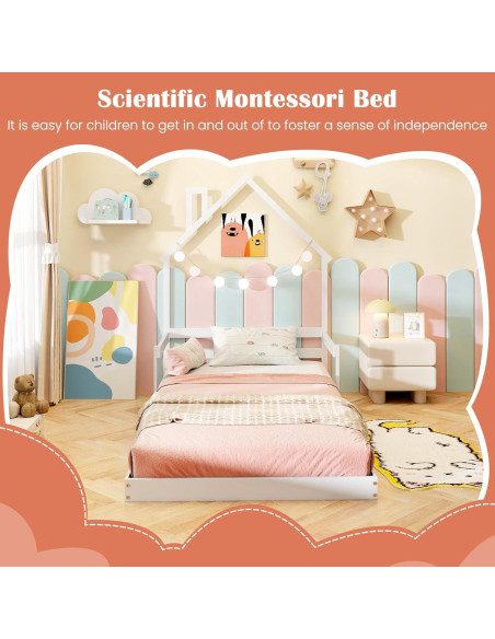 Cama de Piso Twin Giantex Blanca Montessori con Cabecera Chimenea Cama de Piso Twin Giantex Blanca Montessori con Cabecera Chimenea