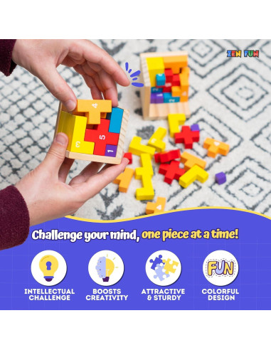 Rompecabezas 3D de Madera Zen Fun - Cubo Colorido 40 Piezas