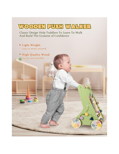 Andador de Madera LOL-FUN Verde para Bebé 6-12 Meses