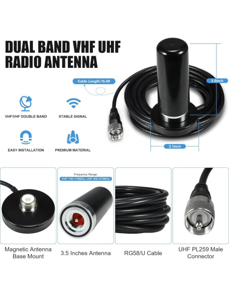 Antena Móvil BASIKER Doble Banda VHF UHF 3" Base Magnética Antena Móvil BASIKER Doble Banda VHF UHF 3" Base Magnética