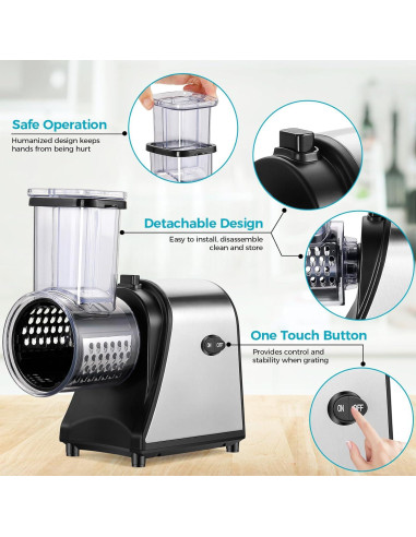 Rallador de Queso Eléctrico Homdox 250W 5 en 1 Acero Inoxidable