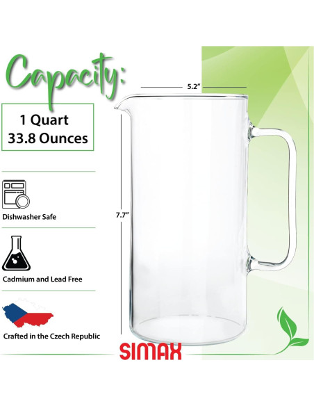Jarra de Vidrio Borosilicato Simax 1 Litro Clásica Transparente Jarra de Vidrio Borosilicato Simax 1 Litro Clásica Transparente