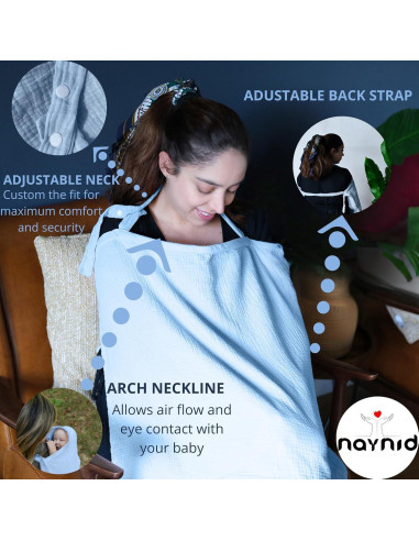 Cubierta de Lactancia Naynid Muselina Algodón 100% Azul Bebé