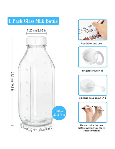 Botellas de Vidrio Syntic 1000ml con Tapa Hermética - Reutilizables
