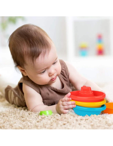 Juego de Juguetes de Baño Playkidz - Barcos y Tazas Apilables 16 Piezas
