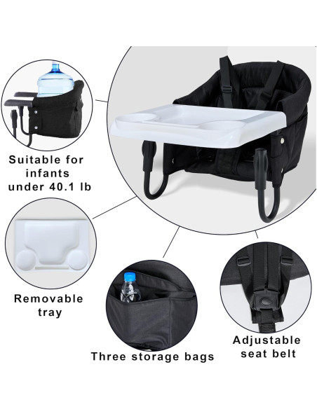 Silla Alta Portátil para Bebés 6-36 Meses con Bandeja y Gancho Silla Alta Portátil para Bebés 6-36 Meses con Bandeja y Gancho