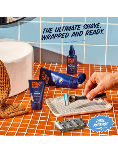Set de Afeitado Premium Dollar Shave Club | 4 Recargas, Mango Metal Pesado, Exfoliante y Mantequilla