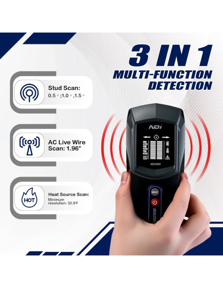 Detector de Pared Multifuncional NDI ND0989 - Detección de Estantes y Calor Detector de Pared Multifuncional NDI ND0989 - Detección de Estantes y Calor