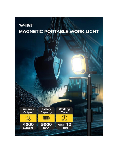 Luz de Trabajo Smiling Shark LED 4000 Lúmenes 18 Modos Recargable Luz de Trabajo Smiling Shark LED 4000 Lúmenes 18 Modos Recargable