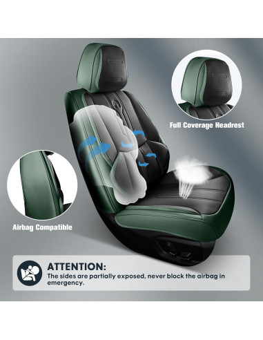 Cubiertas de Asiento de Coche AOOG Juego Completo Verde y Negro