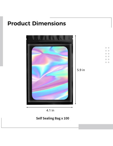 100 Bolsas Mylar Holográficas Reutilizables Homaisson 10x17 cm