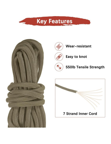 Cuerda de Camping Paracord TIXIPEM 3m 250KG Marrón