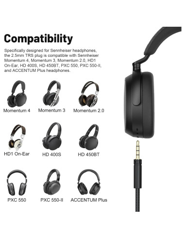 Cable de audio Zosvoses 1.45m para Sennheiser Momentum 4/3/2.0
