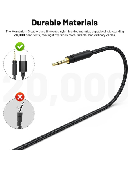 Cable de audio Zosvoses 1.45m para Sennheiser Momentum 4/3/2.0 Cable de audio Zosvoses 1.45m para Sennheiser Momentum 4/3/2.0