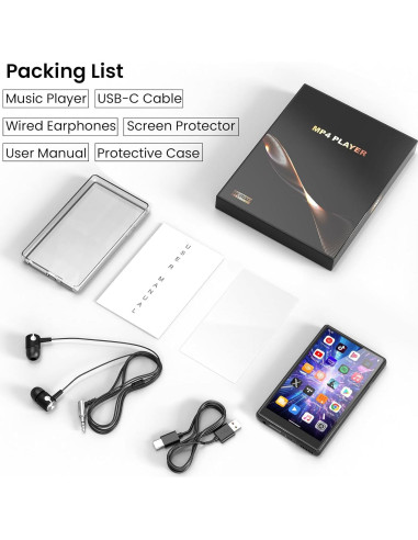 Reproductor MP3 64GB Foeuyte con Bluetooth y WiFi, Pantalla 5" HD