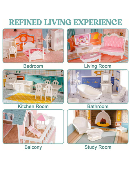 Casa de Muñecas de Madera ROBUD 3 Pisos con Muebles 60x24x65cm Casa de Muñecas de Madera ROBUD 3 Pisos con Muebles 60x24x65cm
