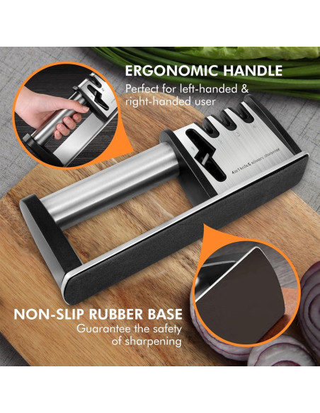 Afilador de cuchillos manual JCHOPE 4 en 1, acero inoxidable Afilador de cuchillos manual JCHOPE 4 en 1, acero inoxidable