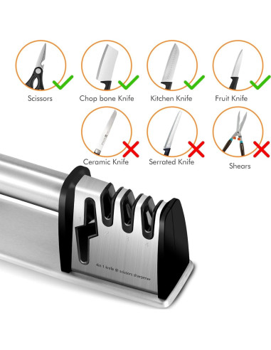 Afilador de cuchillos manual JCHOPE 4 en 1, acero inoxidable