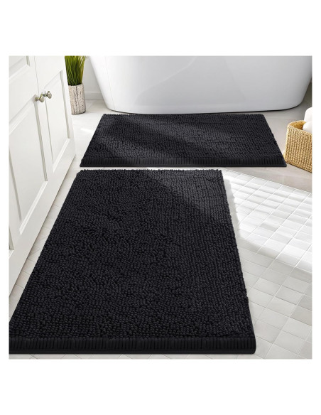 Conjunto de Alfombrillas de Baño Smiry 2 Piezas Chenille Negro Conjunto de Alfombrillas de Baño Smiry 2 Piezas Chenille Negro