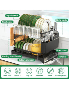 Estante para Secar Platos BCWW de 2 Niveles Negro 42x30 cm 2