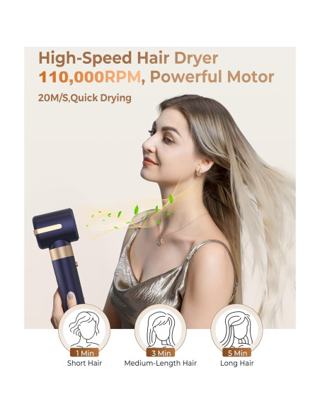 Cepillo Secador de Cabello UKLISS 7 en 1 110000 RPM Azul Dorado Cepillo Secador de Cabello UKLISS 7 en 1 110000 RPM Azul Dorado