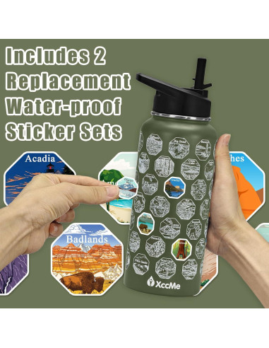 Botella de Agua Aislada XccMe 32 oz Verde Militar con Calcomanías