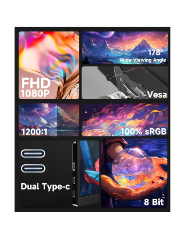 Monitor Portátil Ingnok 18.5" FHD 1080P USB-C HDMI