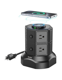 Torre de Regletas de Poder SUPERDANNY 8AC 2USB-A 2USB-C Negra