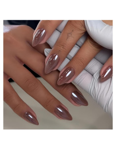 Uñas Postizas KQueenest Chrome Marrón Almendra Medianas