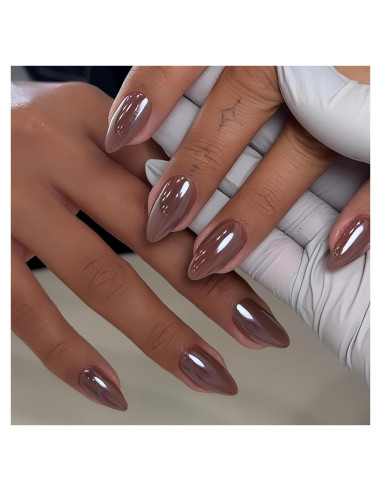 Uñas Postizas KQueenest Chrome Marrón Almendra Medianas