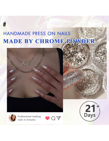 Uñas Postizas KQueenest Chrome Marrón Almendra Medianas
