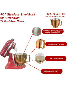 Tazón de Acero Inoxidable 5QT KitchenAid Cobre Radiante 2